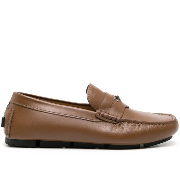 $775 MSRP- Versace Driver Vitello 10139601A00693 Dark Toffee Rutenio Size 44